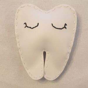 Tooth pouch with tooth fairy certificate. White with multicolor dino print back.